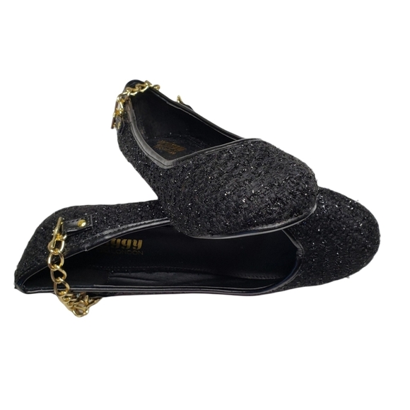 Twiggy London | Black Sparkle Tweed Round Toe Gold Slip On Flats Women's 7.5 - Picture 7 of 11